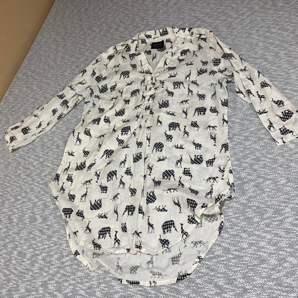 Zara white and black animal print blouse women Size L . SKU814#animalprint